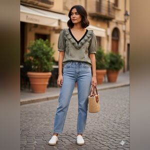 Derek Lam Grey Blouse with Black Trim